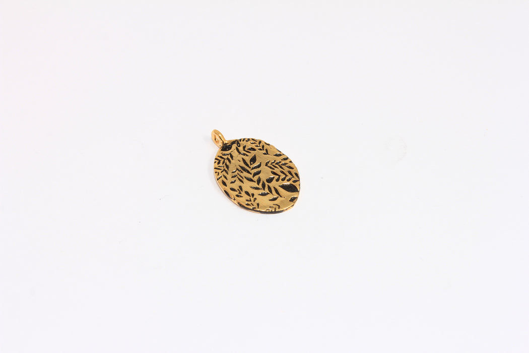 14x18mm 24k Shiny Gold Leaf Charms, Black Enamel Leaf Medallion, BRT707