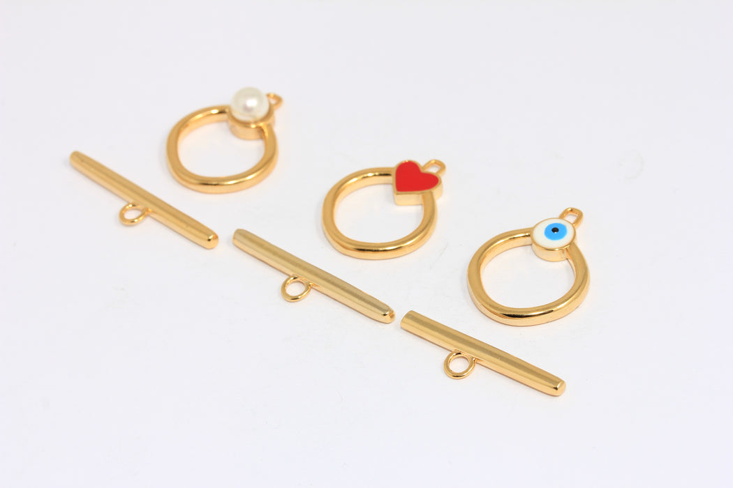 Shiny Gold Heart Toggle Clasp