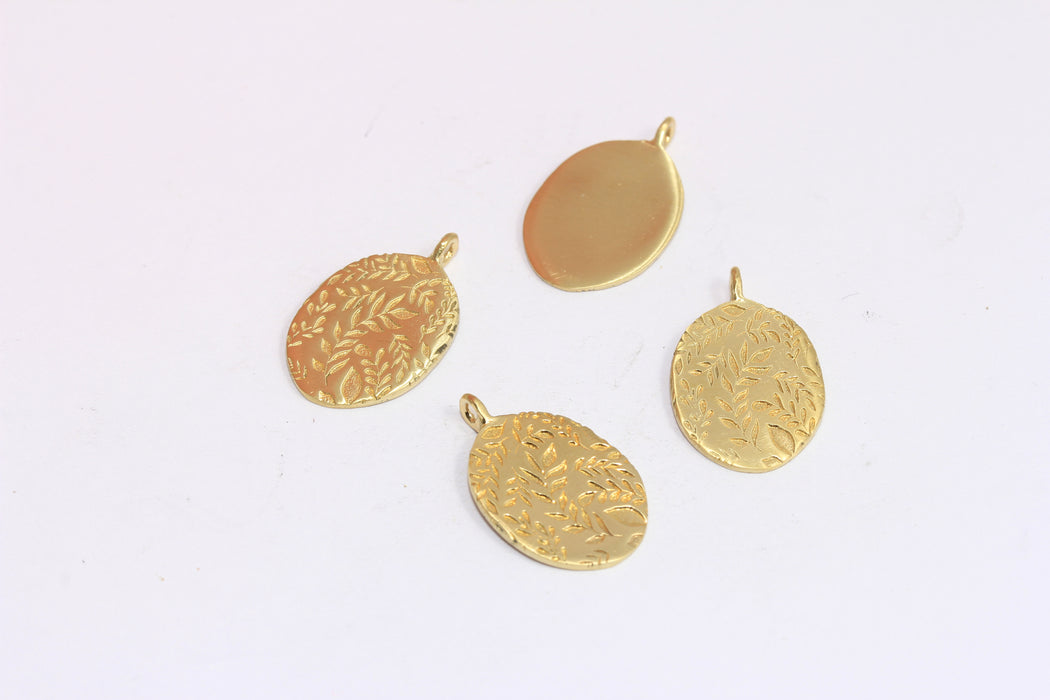 14x18mm Raw Brass Leaf Charms, Leaf Pendant Medallion, Flower Oval Coins, Engraved Leaf, MLS112