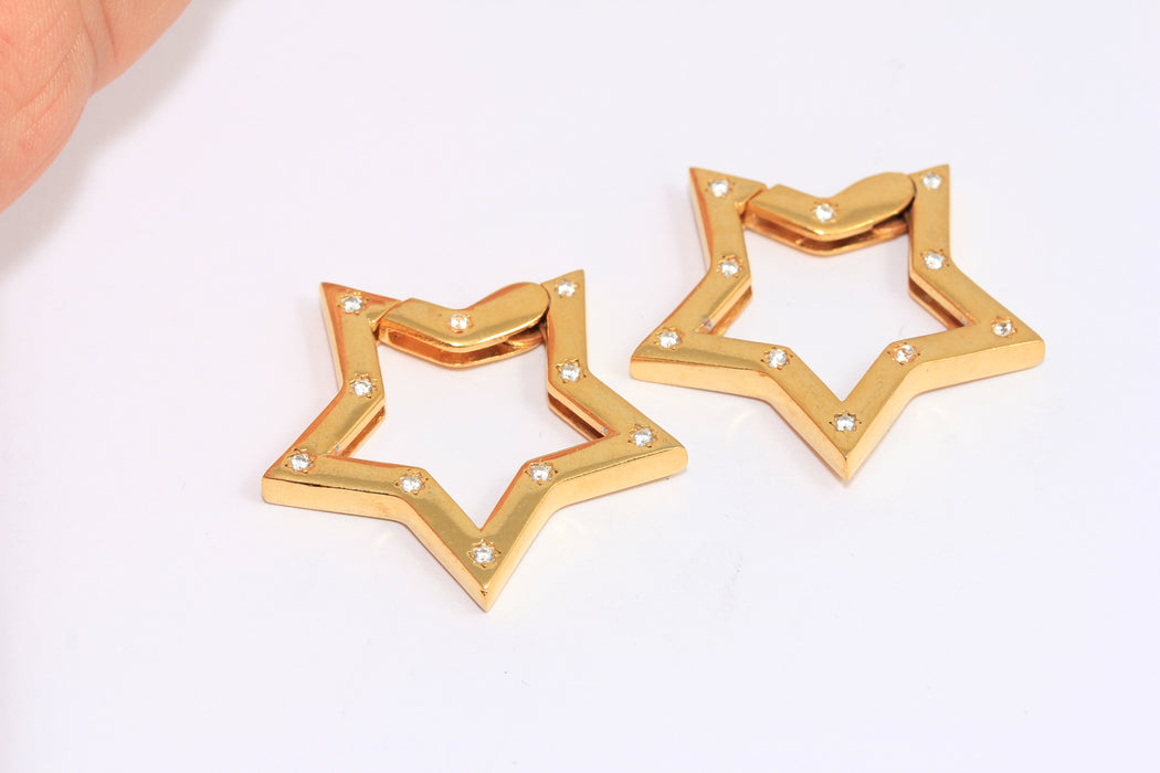 32mm 24k Shiny Gold CZ Star Clasp, Star Earrings, Gold Leverback, Gold Plated Findings, MLS1073-2