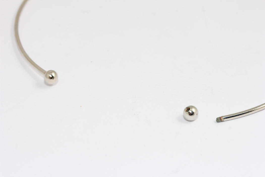 2mm Rhodium Plated Tiny Wire Choker Necklace, Adjustable Screw Ball Choker Necklace, BXB151-7