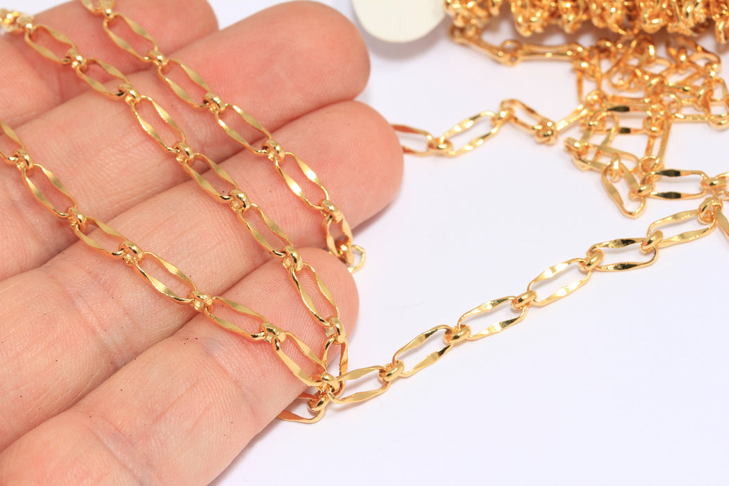 4x9mm 24k Shiny Gold Link Chain, Gold Bar Chain, Oval Link Chain, BXB245-6