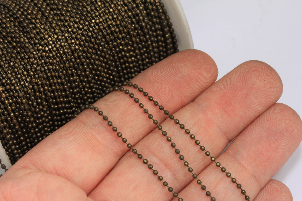 1,5mm Antique Bronze Ball Chain, Bronze Faceted Ball Chain, Bronze Lace Chain, BXB133-8