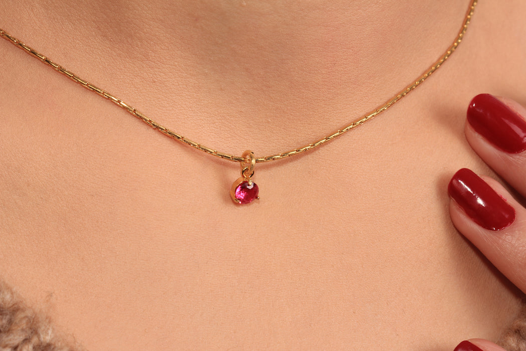 17'' +2'' Dainty Cubic Zirconia Charm Necklace, Ruby Stone Drop Charm Necklace, Cute Necklace, Everyday Necklace, JN5-1