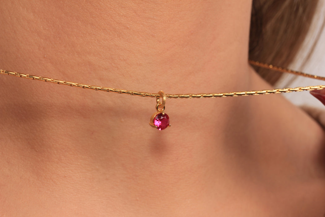 17'' +2'' Dainty Cubic Zirconia Charm Necklace, Ruby Stone Drop Charm Necklace, Cute Necklace, Everyday Necklace, JN5-1