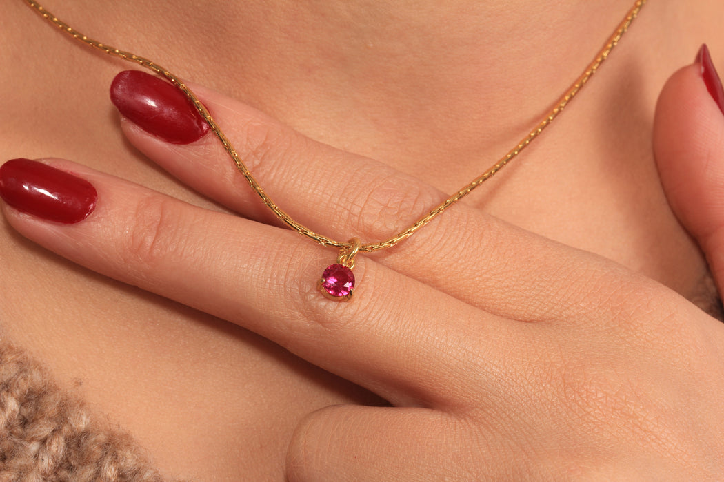 17'' +2'' Dainty Cubic Zirconia Charm Necklace, Ruby Stone Drop Charm Necklace, Cute Necklace, Everyday Necklace, JN5-1