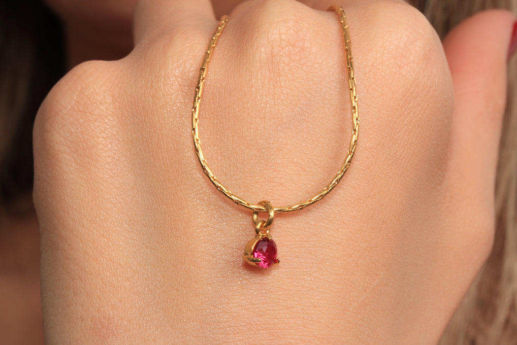 17'' +2'' Dainty Cubic Zirconia Charm Necklace, Ruby Stone Drop Charm Necklace, Cute Necklace, Everyday Necklace, JN5-1