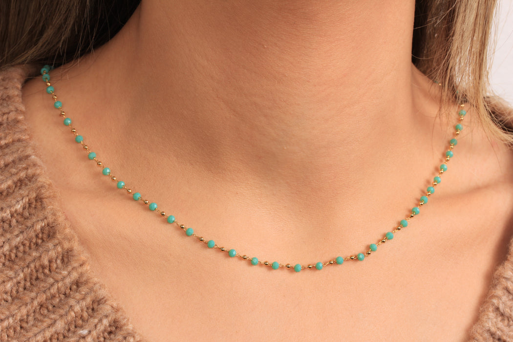17'' +2'' Dainty Beaded Necklace, Minimalist Turquoise Beads Choker Necklace, Stacking Necklace, Everyday Necklace, JN5-3
