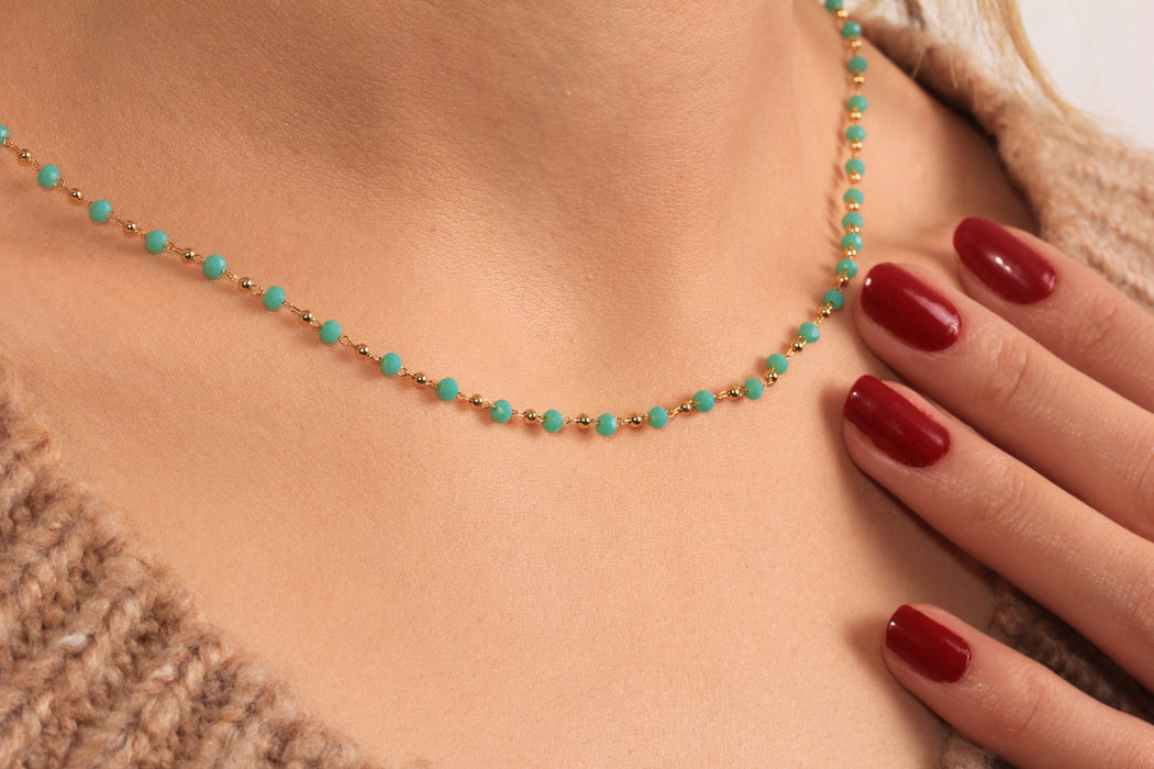 17'' +2'' Dainty Beaded Necklace, Minimalist Turquoise Beads Choker Necklace, Stacking Necklace, Everyday Necklace, JN5-3