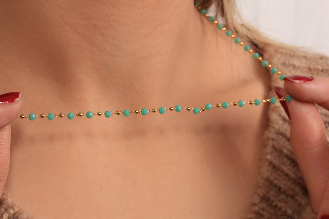 17'' +2'' Dainty Beaded Necklace, Minimalist Turquoise Beads Choker Necklace, Stacking Necklace, Everyday Necklace, JN5-3