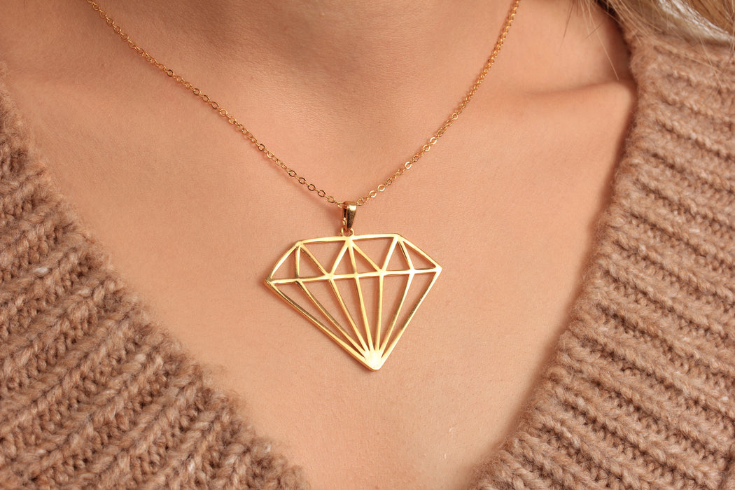 Origami Diamond Shape Charm Necklace, Diamond Medallion Charm Necklace, Everyday Necklace, JN5-4