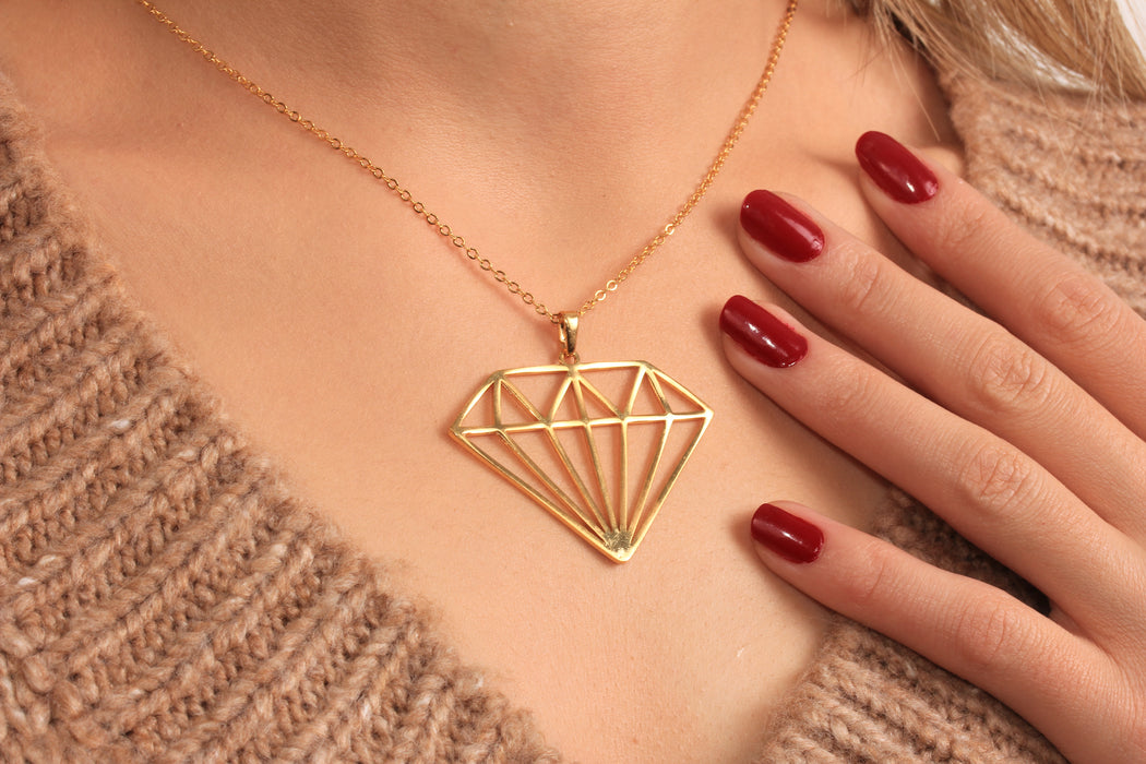 Origami Diamond Shape Charm Necklace, Diamond Medallion Charm Necklace, Everyday Necklace, JN5-4