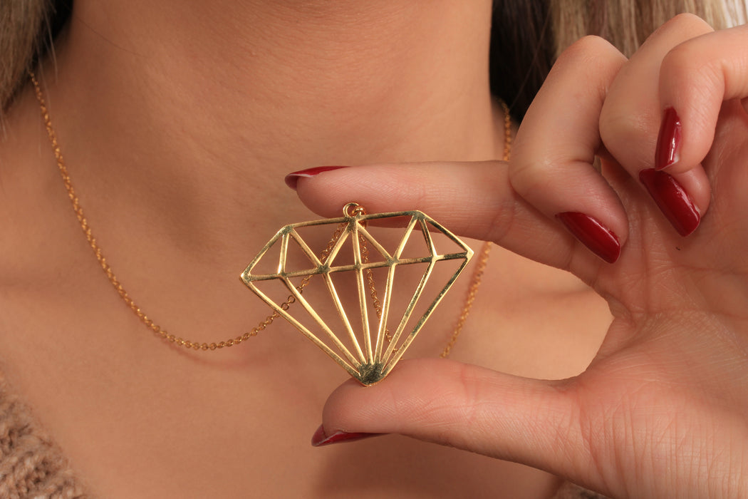 Origami Diamond Shape Charm Necklace, Diamond Medallion Charm Necklace, Everyday Necklace, JN5-4