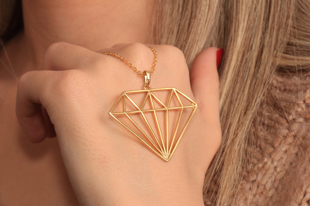 Origami Diamond Shape Charm Necklace, Diamond Medallion Charm Necklace, Everyday Necklace, JN5-4