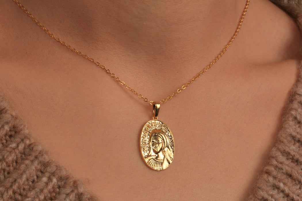 Mother Mary Pendant Necklace, Religious Medallion Charm Necklace, Religious Jewelry, Gift For Her, JN5-6