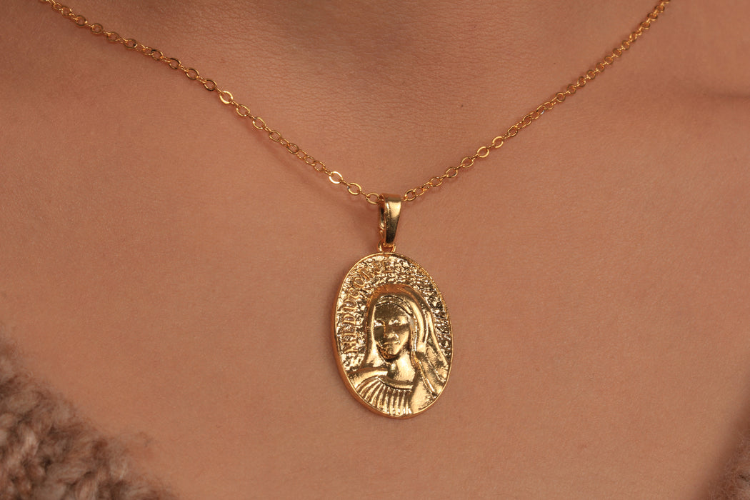 Mother Mary Pendant Necklace, Religious Medallion Charm Necklace, Religious Jewelry, Gift For Her, JN5-6
