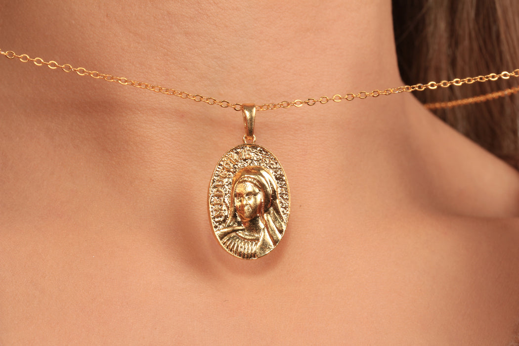 Mother Mary Pendant Necklace, Religious Medallion Charm Necklace, Religious Jewelry, Gift For Her, JN5-6