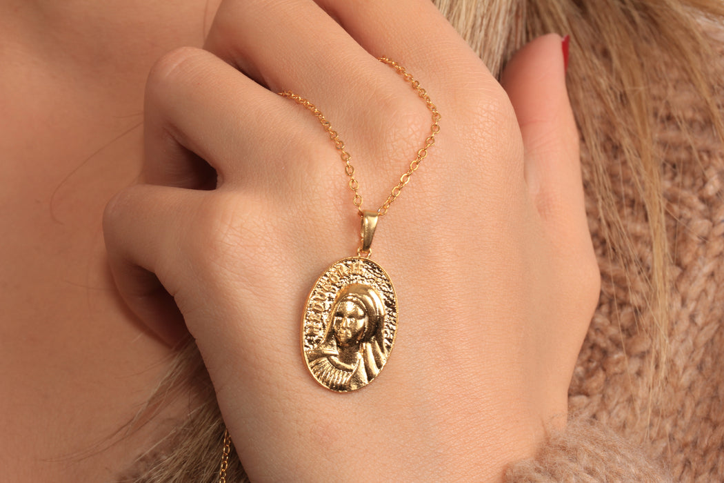 Mother Mary Pendant Necklace, Religious Medallion Charm Necklace, Religious Jewelry, Gift For Her, JN5-6
