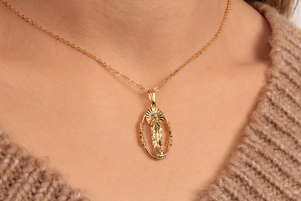 Mother Mary Pendant Necklace, Religious Medallion Charm Necklace, Religious Jewelry, Gift For Her, JN5-10