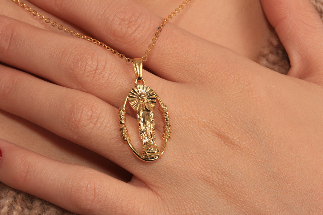 Mother Mary Pendant Necklace, Religious Medallion Charm Necklace, Religious Jewelry, Gift For Her, JN5-10