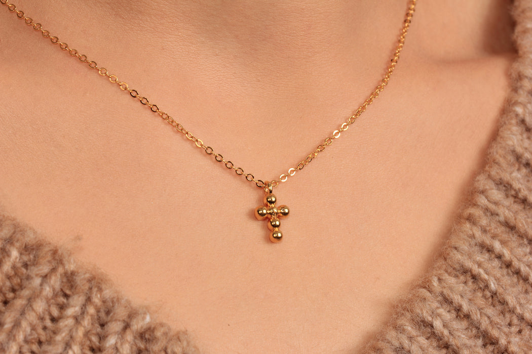 Minimalist Cross Pendant Necklace, Ball Cross Charm Necklace, Religious Jewelry, Stacking Necklace, Everyday Necklace, JN5-11