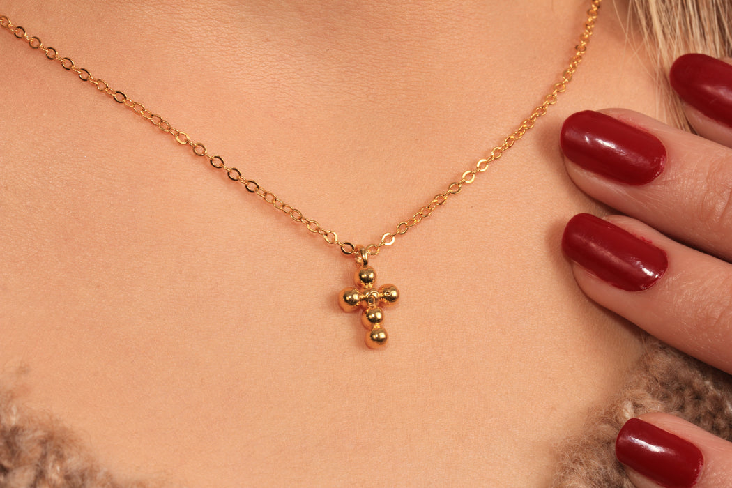 Minimalist Cross Pendant Necklace, Ball Cross Charm Necklace, Religious Jewelry, Stacking Necklace, Everyday Necklace, JN5-11