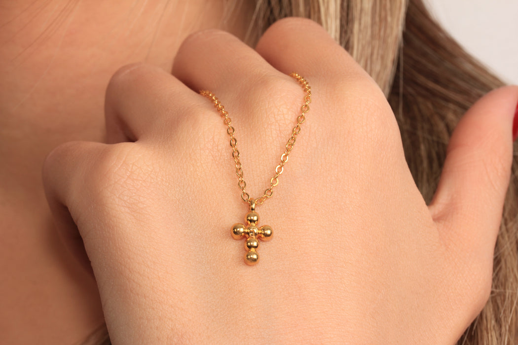 Minimalist Cross Pendant Necklace, Ball Cross Charm Necklace, Religious Jewelry, Stacking Necklace, Everyday Necklace, JN5-11