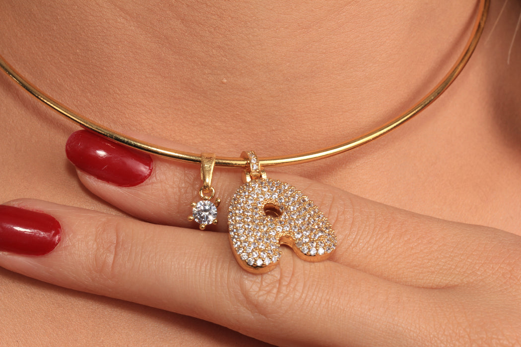 Cubic Zirconia Letter Charm Necklace, Micro Pave Letter Pendant Necklace, Custom Letter Necklace, Wire Choker Necklace Necklace, JN5-13