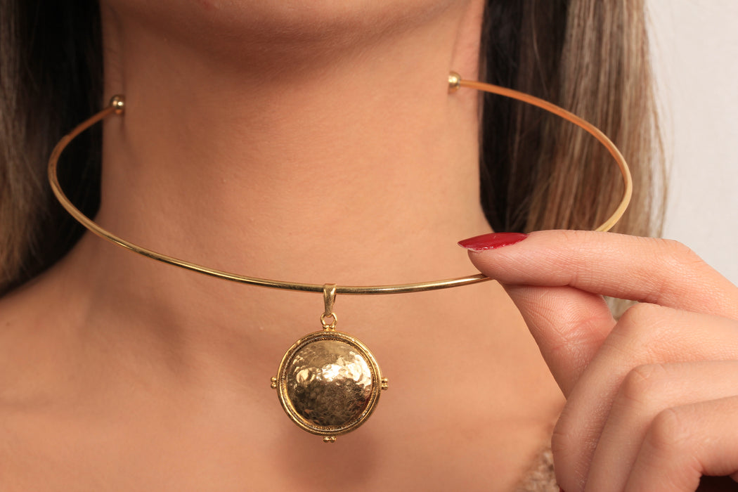 Gold Choker Necklace , Pendant Charms , Medallion Choker Necklace, Customize Choker Necklace , DC51