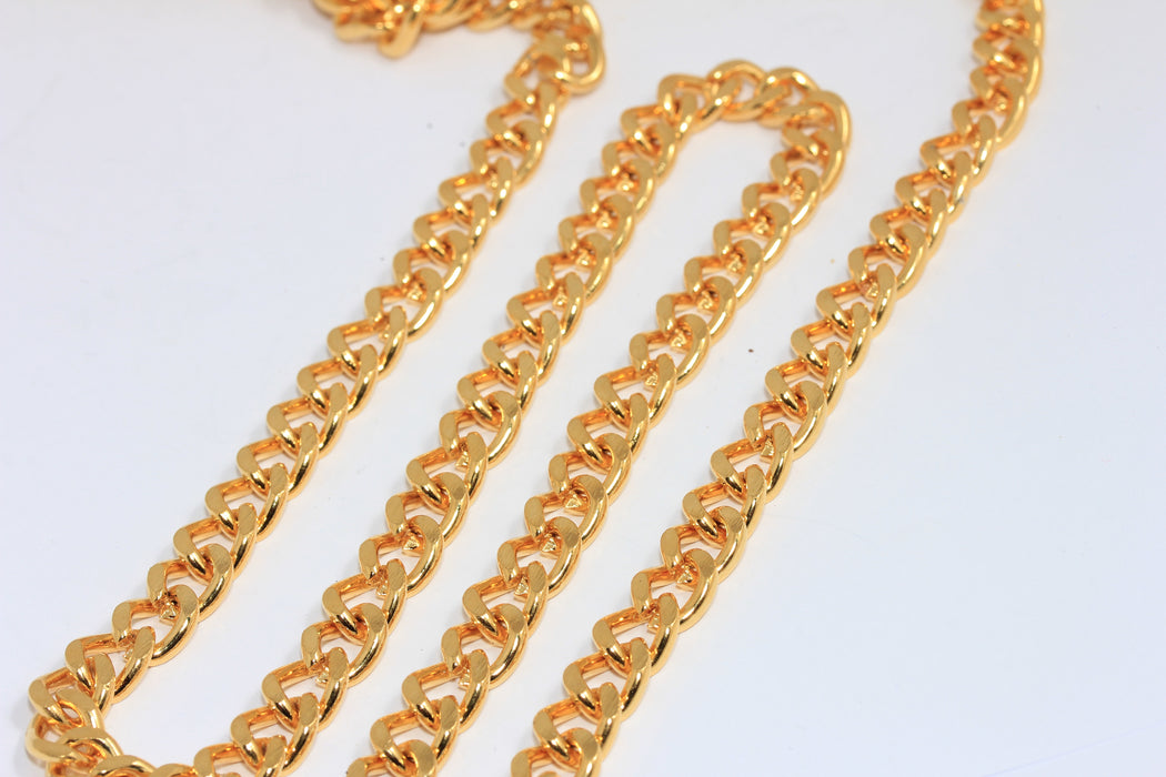 7,8mm 24k Shiny Gold Plated Gold Faceted Chain, Thick Strong Curb Chain, BXB372-6