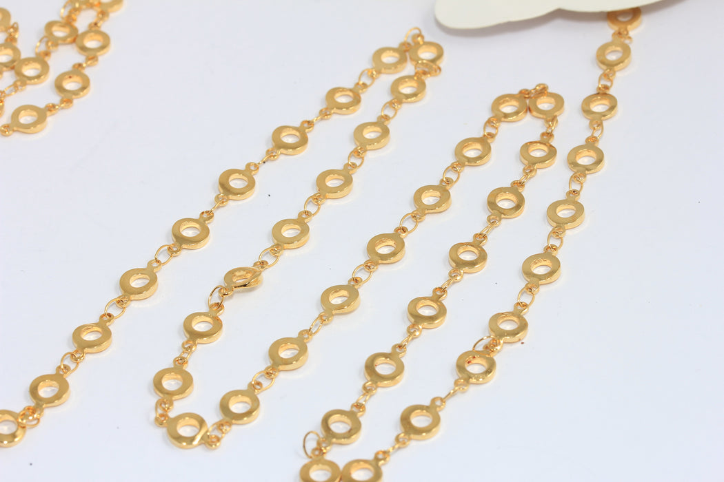 6,6mm 24k Shiny Gold Bar Chain, Round Link Soldered Chain, Vintage Necklace Chain, BXB194-7