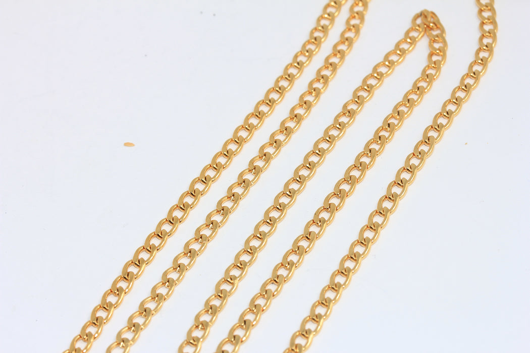 3,9mm 24k Shiny Gold Plated Faceted Chain, Curb Chain, Bulk Lot Chain, Strong Curb Chain, BXB183-7