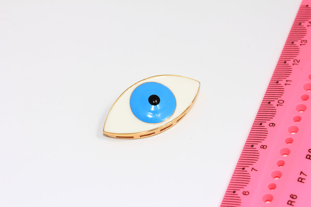 20x40mm 24k Shiny Gold Evil Eye Medallion Pendant, White Enamel Evil Eye Drop Charms, MTE1271