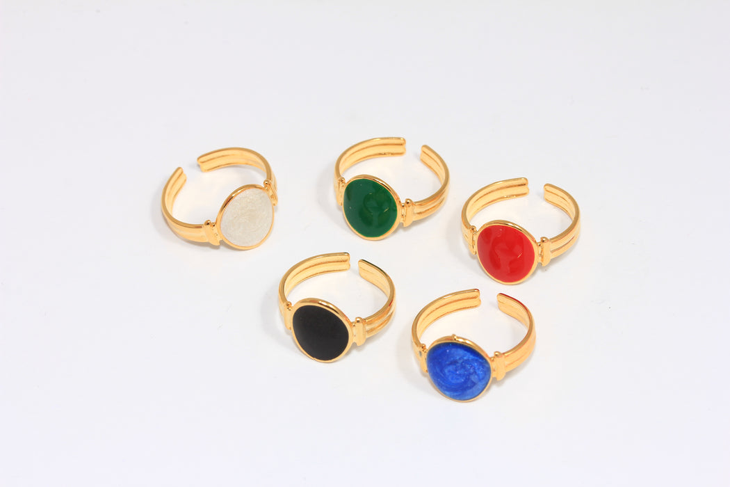 17-18mm 24k Shiny Gold Coin Rings, Optional Enamel Color Oval Coin Ring,  MLS380