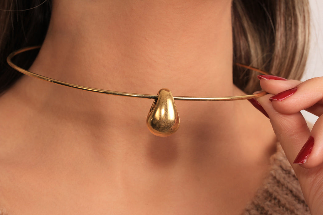 Puffed Teardrop Pendant Necklace, Drop Charm Necklace, Wire Choker Necklace, Everyday Necklace, JN5-20
