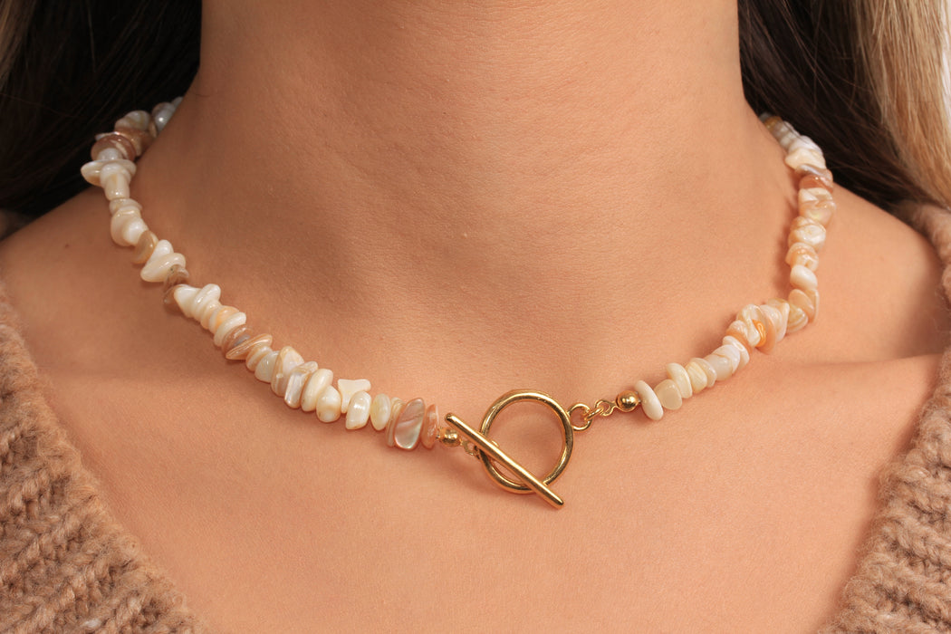 White Stone Beaded Necklace, Toggle Clasp Necklace, Natural Stone Necklace, Everyday Necklace, JN5-23