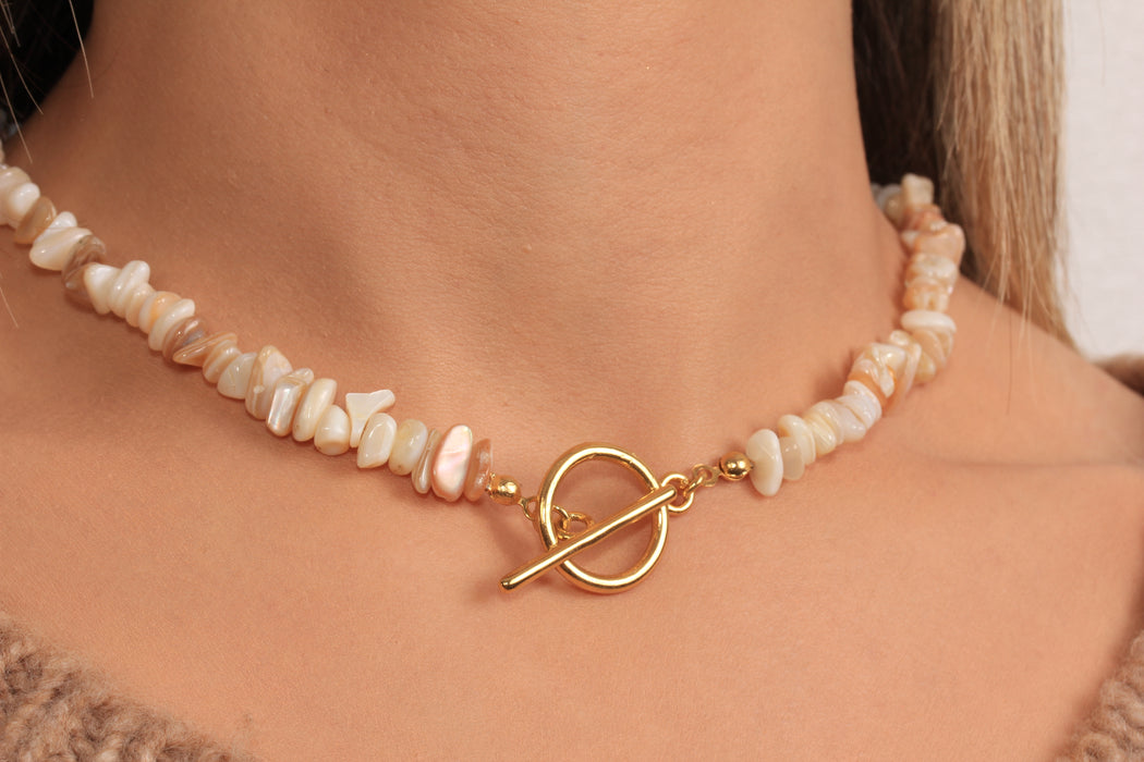White Stone Beaded Necklace, Toggle Clasp Necklace, Natural Stone Necklace, Everyday Necklace, JN5-23