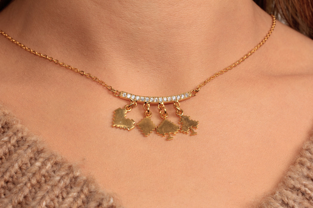 Multi Charm Necklace, Poker Cards Symbols Charm Necklace, CZ Bar Necklace, Heart, Diamond, Club And Spade Charms, JN5-26