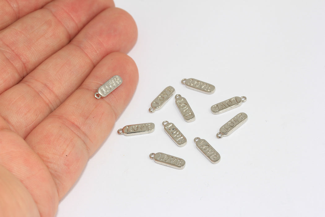 4x13 mm Rodyum Kaplama Aşk Kolyesi, Aşk Çubuğu Tılsımı, Kazınmış Aşk Çubuğu Tılsımları, MLS510