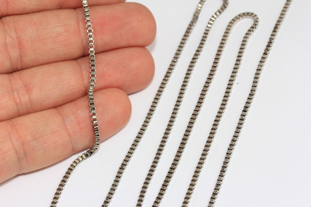 2mm Rhodium Plated Cube Chain, Box Chains, Men's Link Chain Necklace, BXB404-5