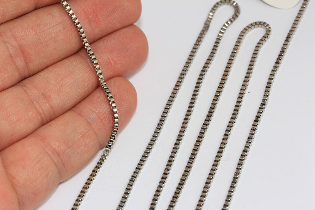 2mm Rhodium Plated Cube Chain, Box Chains, Men's Link Chain Necklace, BXB404-5