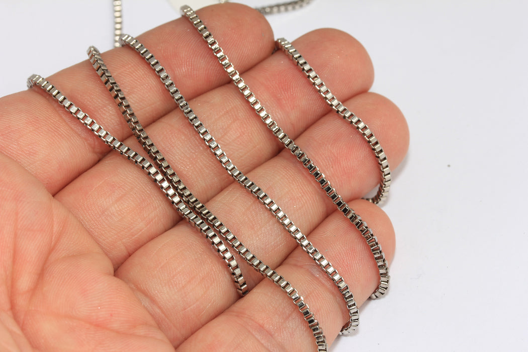 2mm Rhodium Plated Cube Chain, Box Chains, Men's Link Chain Necklace, BXB404-5
