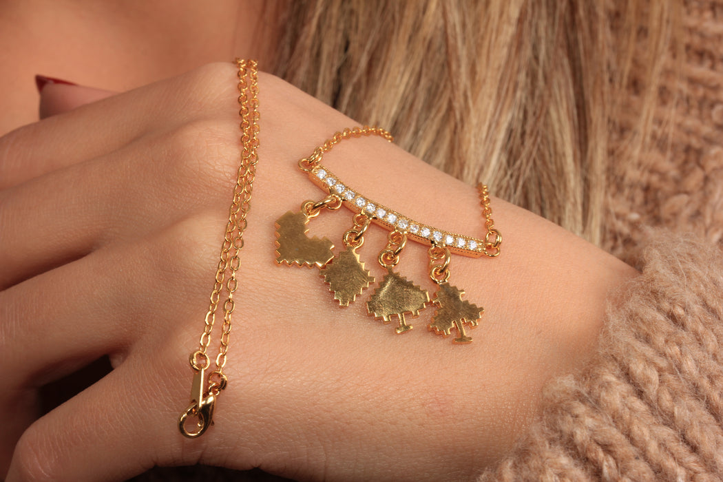 Multi Charm Necklace, Poker Cards Symbols Charm Necklace, CZ Bar Necklace, Heart, Diamond, Club And Spade Charms, JN5-26