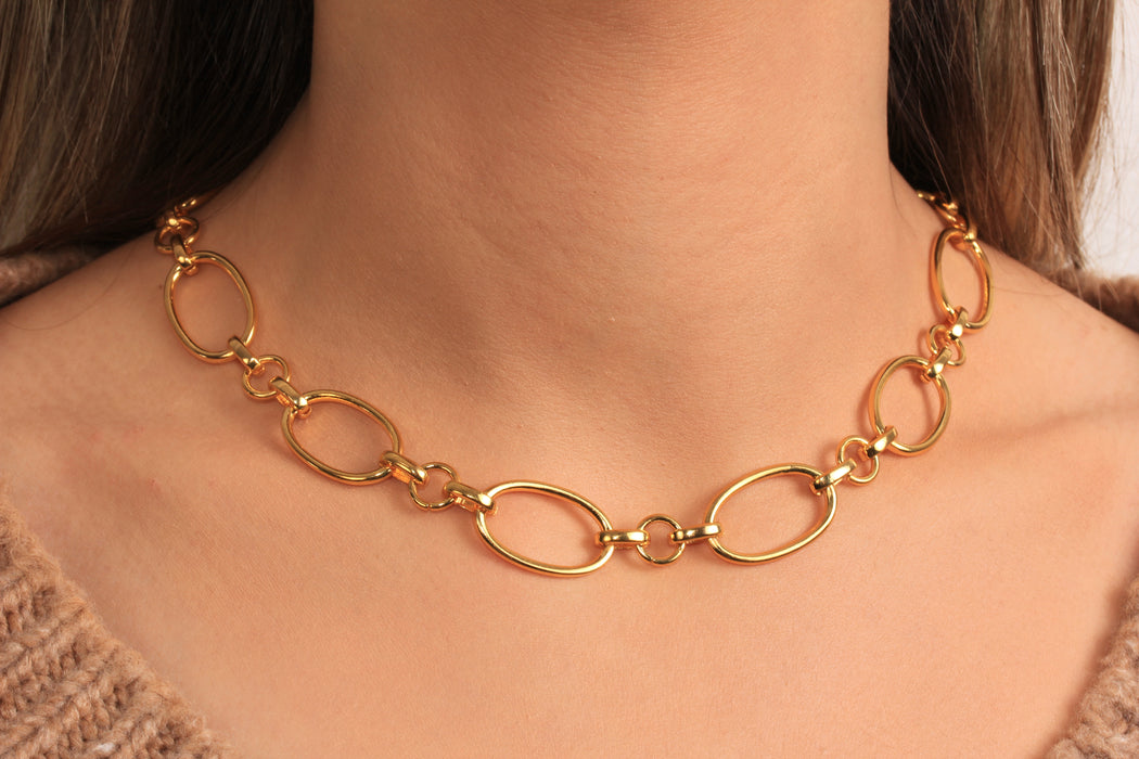 Gold Chain Necklace, Oval Link Choker Necklace, Simple Necklace, Everyday Necklace, JN5-27