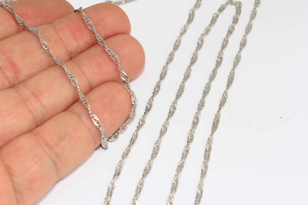 1,5mm Rhodium Plated Mesh Chains, Silver Snake Chain, Silver Rope Chain, BXB216-8