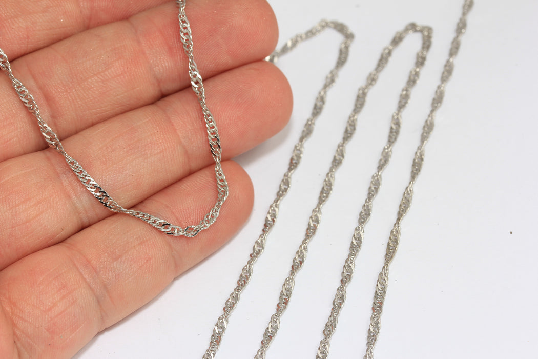 1,5mm Rhodium Plated Mesh Chains, Silver Snake Chain, Silver Rope Chain, BXB216-8