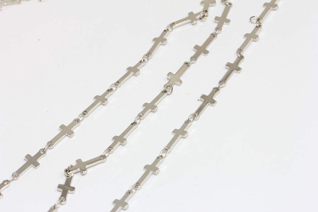 5x13 mm Rodyum Kaplamalı Haç Zincirler, Haç Takılar, Haç Kolye Zinciri, BXB312-7