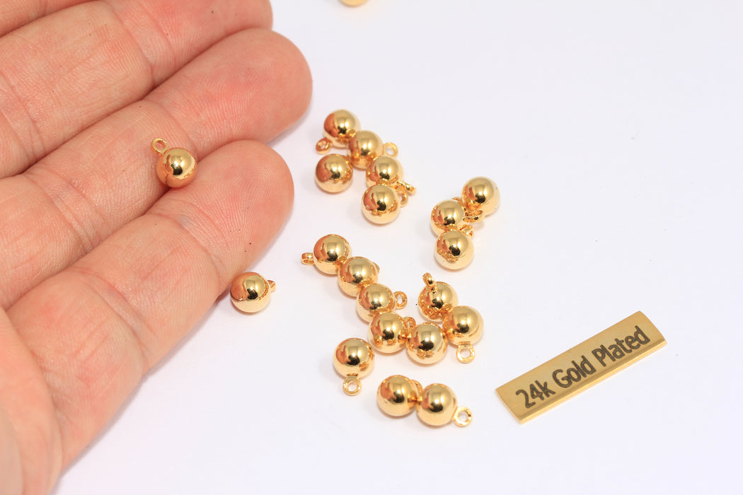 Perline a sfera in oro lucido 24k da 6 mm, ciondoli per bracciale a forma di goccia, ROSE342-1