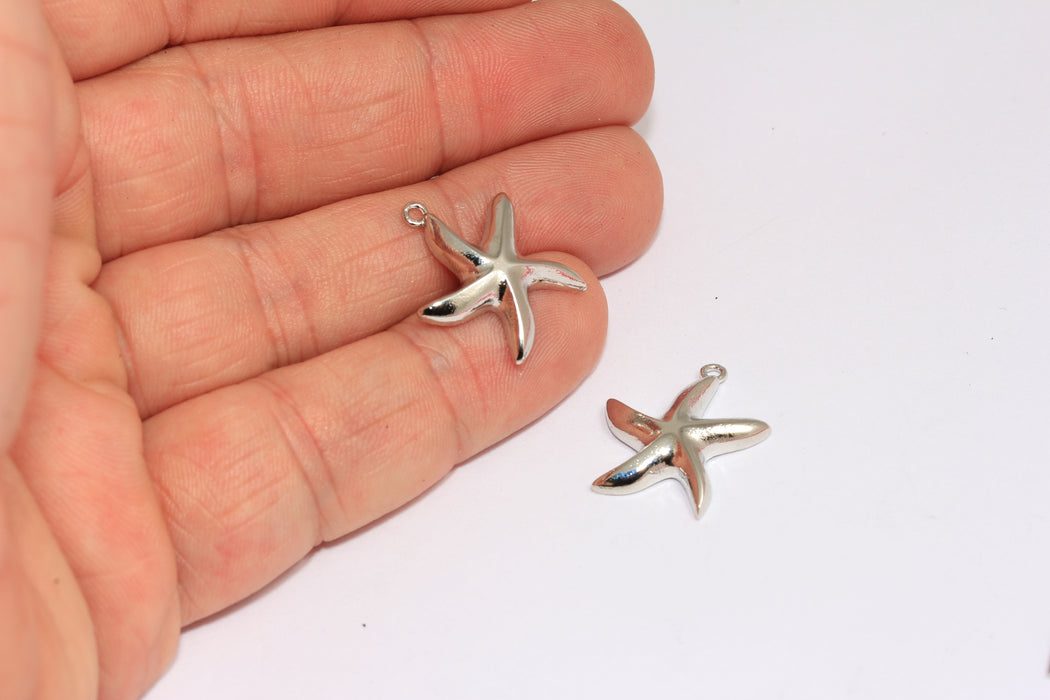 12 mm Rodyum Kaplamalı Deniz Yıldızı Takıları, Deniz Yıldızı Takıları, Deniz Yıldızı Boncukları, Yazlık Kolye Takıları, BRT28-2