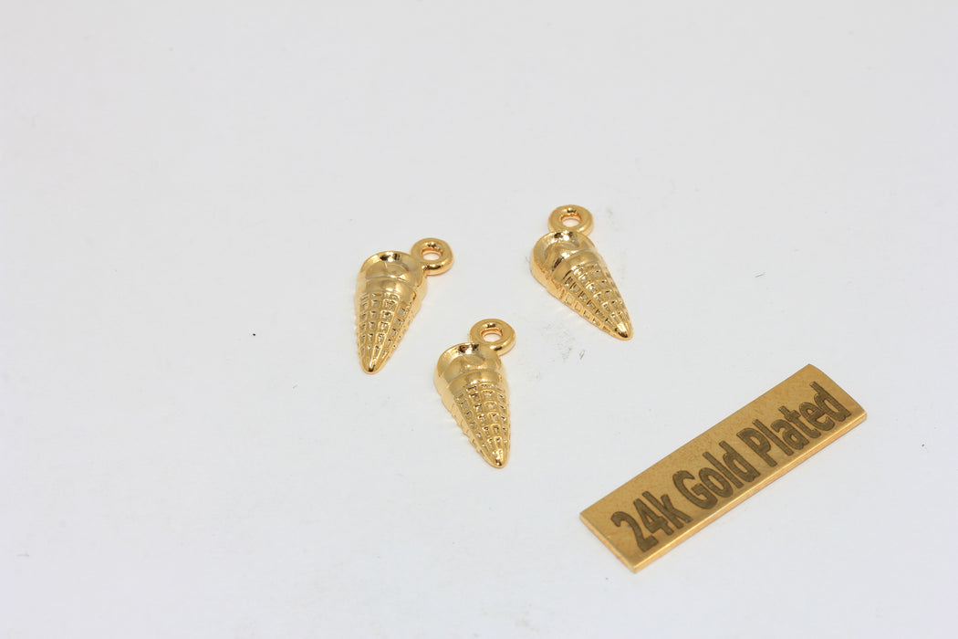 24k Gold Plated Ice Cream Charms, Brass Bezel Settings, 5x12mm Enamel Pendant, ZRCN265